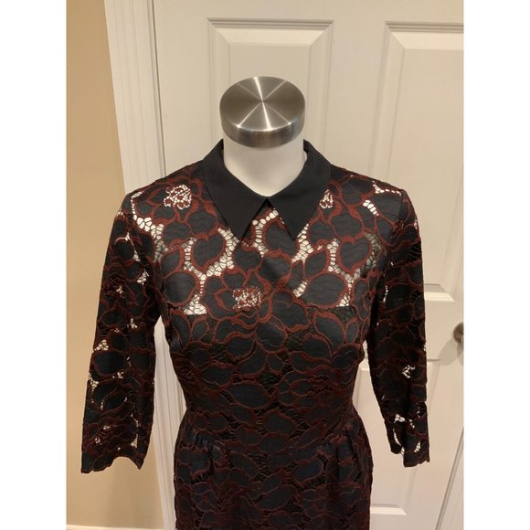 Trina Turk Black & Maroon Floral Lace Dress w/ Peter Pan Collar, Size 2 NWT! - Picture 2 of 8